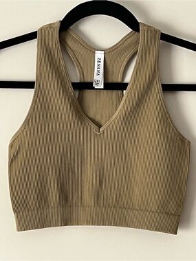 Zenana Outfitters Ribbed Racerback Crop Top - Olive
